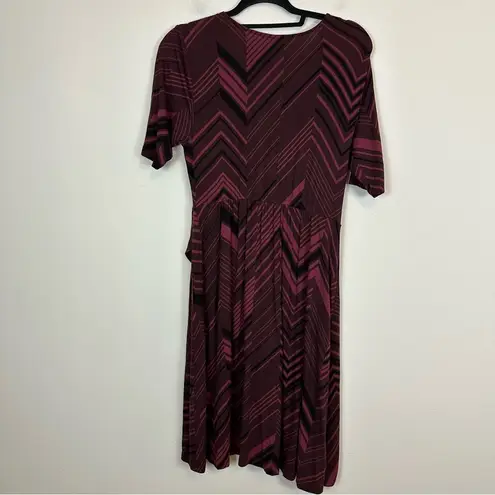 Soma | Red and Black Patterned Faux Wrap Style Dress Size Medium