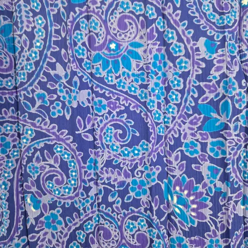Vintage 1980s Blue Paisley Leslie Fay 3 Piece Skirt Blouse Scarf Set Size 10 Black