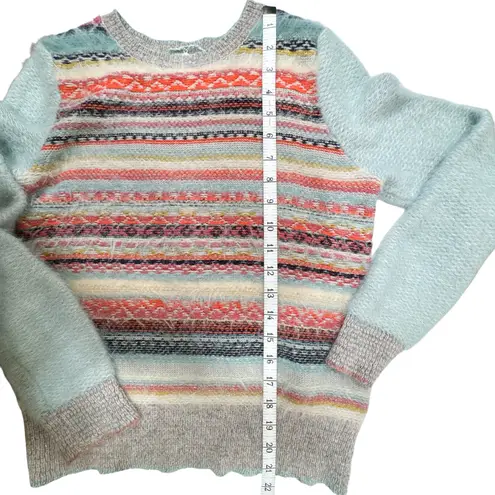 Anthropologie Knitted & Knotted Fuzzy Stripe Eyelash Sweater Pastel Blue Size XS