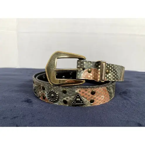 Vintage Elite Womens Belt Large Metallic Medallion Gold Buckle Retro 80s 90s