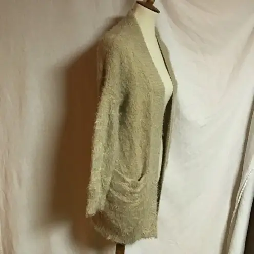 Woven Heart fuzzy tan slouchy cardigan