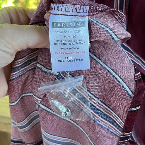 Parisian Women's Striped Shirt Dress Size 6 In Wine. NEW.