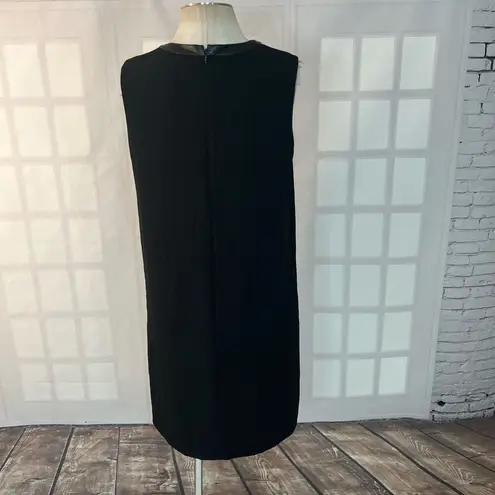 Tahari black faux leather trim sleeveless shift dress size 10