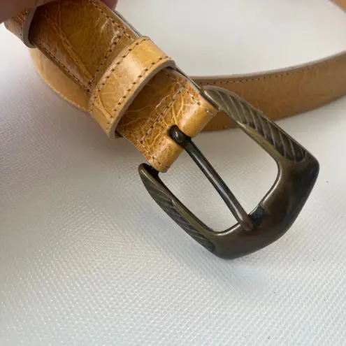 BYBLOS Leather Brass Buckle Womens Belt Sz EU 95 Medium Yellow Italy Adjustable