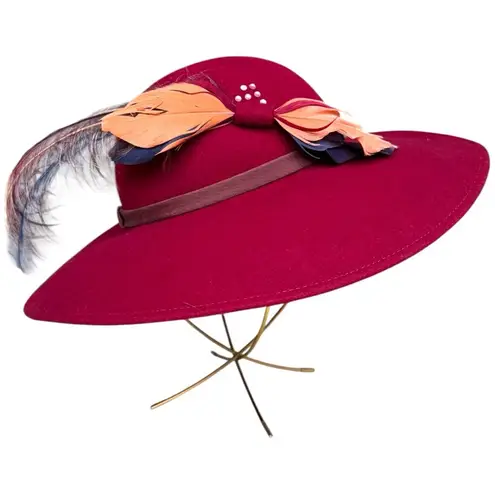 Vintage Burgundy Felt Hat Wide Brim Kurt Jr. by Tom Horn, Small Fit, Occasional Red