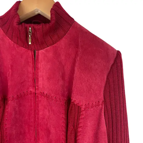 Coldwater Creek Vintage Women's 2X Cable Knit Suede Sweater Jacket Full Zip Red