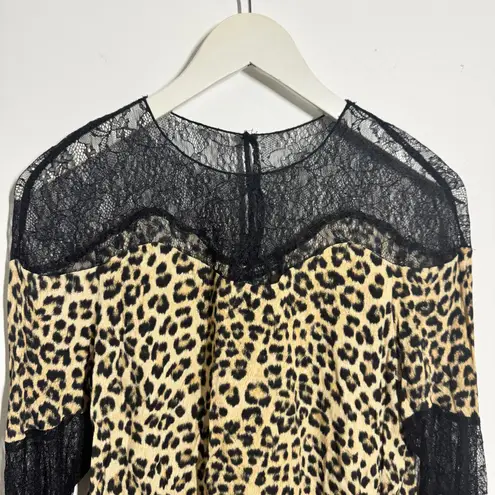 Zara Basic Top Women S Chetah Leopard Lace Illusion Mobwife CB92S Y2K Bratz Fall Black