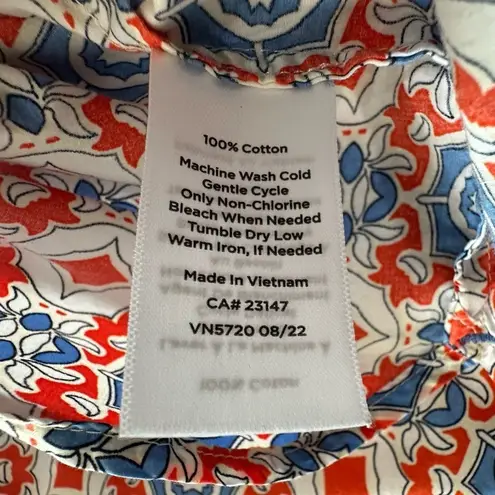 Talbots  Button Down Shirt XS Red Blue Tile Print Cotton Long Sleeve - Image 9