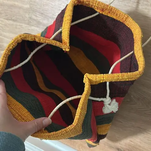 Reggae Jamaican Drawstring Knit Shoulder Bag Yellow