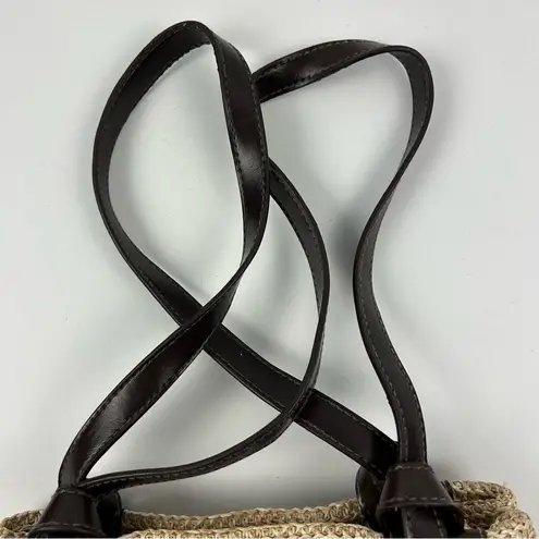 Amanda smith Woven Straw Shoulder Bag Beige with Brown Leather Straps Tan