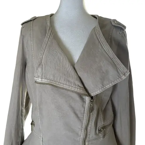 White House | Black Market  Khaki Linen Blend Asymmetrical Zip Moto Jacket Size 12