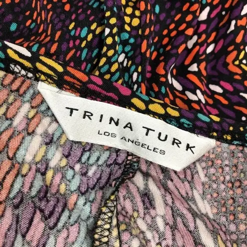 Trina Turk  Silk Top Colorful Mosaic Wearable Art To Wear Bright Maximalist Chic