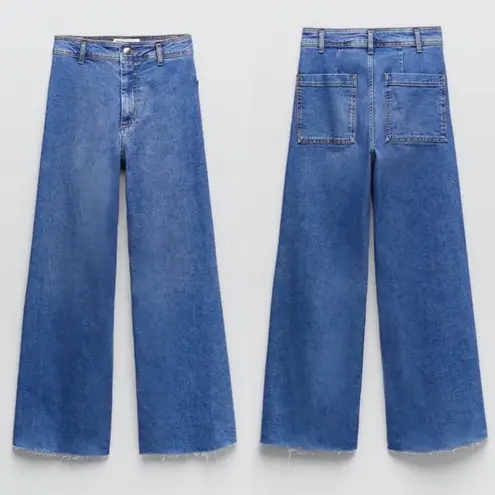 ZARA  Marine (Sailor) Wide Straight High Waisted Jeans Blue 2