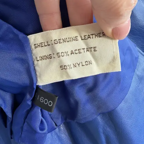 Vtg 90s L Large Leather Moto Jacket Blue Cropped Rockabilly Edgy Grunge Baddie