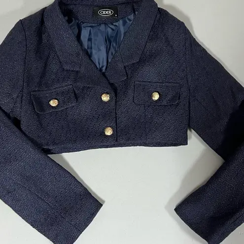 Cider ‘Lady Blue’ Cropped Blazer Jacket Coat Blouse Size S 🧸