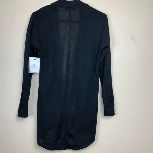 Susina Open Front Waterfall Cardigan Sweater Side Slits Long Line Black Small - Image 2