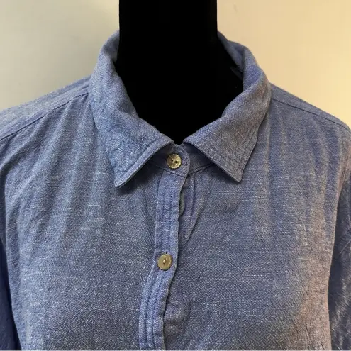 Orvis  Blue Linen Blend Casual Womens Button Down Shirt XXL Collared Roll Sleeve