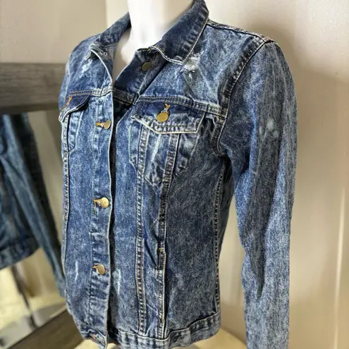 Blue and Gold Jean Jacket with Fitted Silhouette Size L