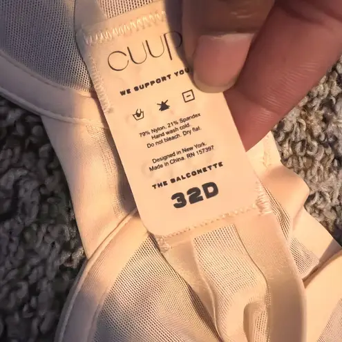 CUUP The Balconette Bra Sheer Unlined Underwire Support Lingerie 32D Tan Size undefined