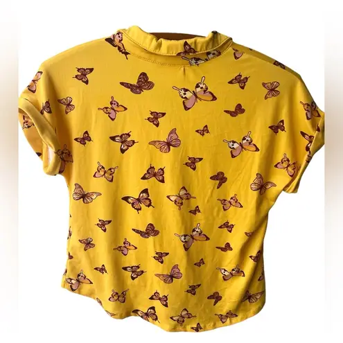 belle du jour Butterfly Tie Front Yellow Crop Top Women’s L