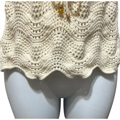 Rachel Zoe ‎ Boho Crochet Crop Babydoll Top L Ivory Indie Sleaze Coquette Resort