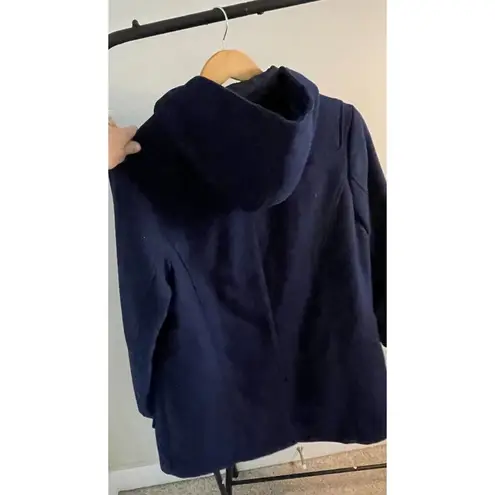 Woman Within  Wool Hooded Toggle Long Coat Size 16W Navy Blue