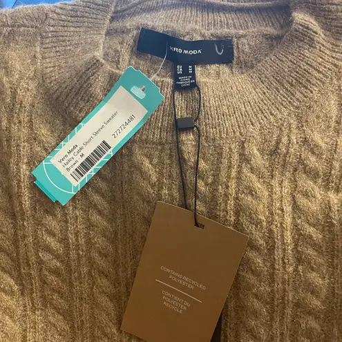 VERO MODA NWT hailey cable short sleeve sweater in brown