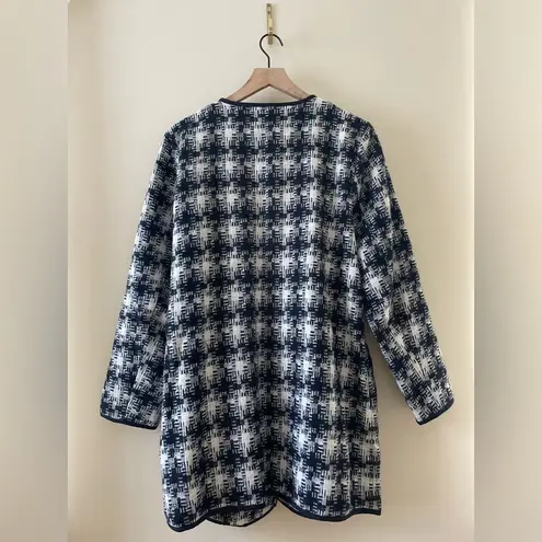 Old Navy  Wool Peyton Open Front Textured Plaid Coat Jacket Blue Combo Size L