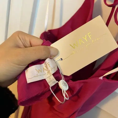 WAYF NWT Magenta Halter Drape Neck Satin Midi Dress