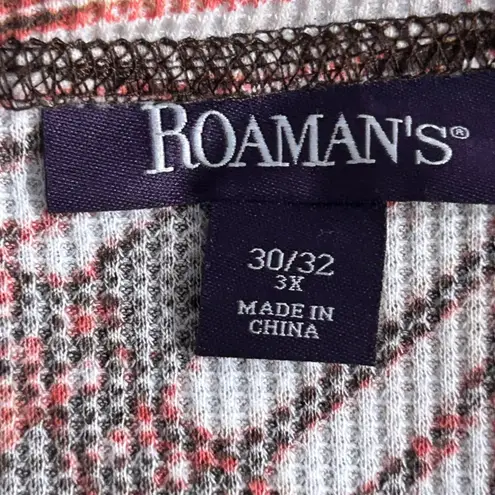 Roamans Womens Blouse Size 3x Butterfly Wing Print Waffle Knit Boho Warm Cozy Brown