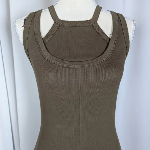 T.LA Ribbed Cutout Bodycon Midi Dress Brown Tank Style Size Small