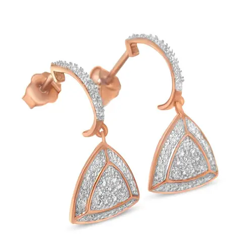 Brilliance Haus of  Rose Gold Plated Round Diamond Dangle Earrings NEW