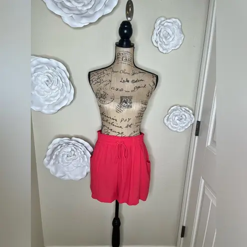 BCBGeneration Bright Coral Elastic Waistband High Waist Shorts Size Medium Pink
