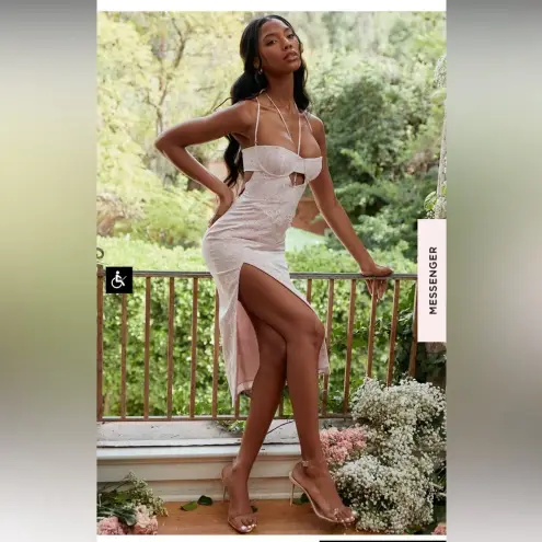 House Of CB  'Georgia' Crystal Satin and Lace Midi Dress cutout Size M NWOT‎