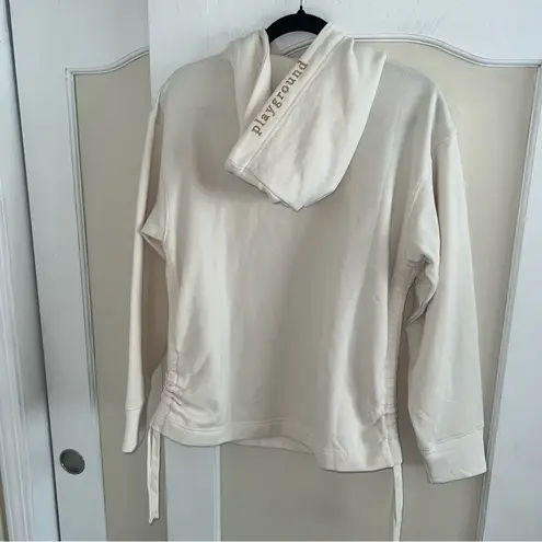 Playground Active Coco Sweatshirt in Cream with Gold Embroidery on Hood + Front Size M