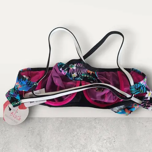 NWT Blush Profile Gottex Swimwear Multicolor Floral Ruffle Bikini Top Size Small Blue