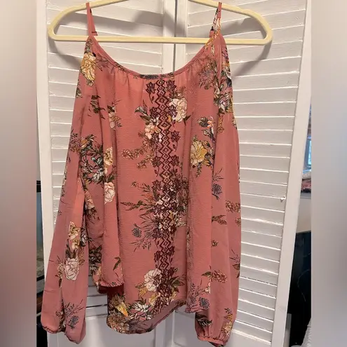 Rewind Juniors size Large Floral Embroidered Cold Shoulder Top pullover blouse