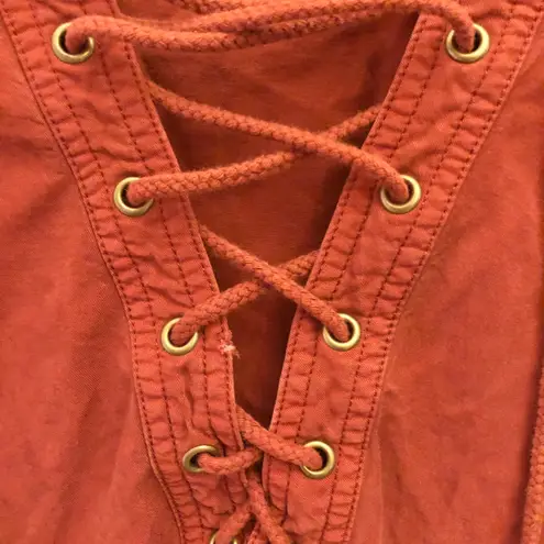 Pam & Gela Lace up Front Long sleeve Utility Dress Burnt orange XS/P