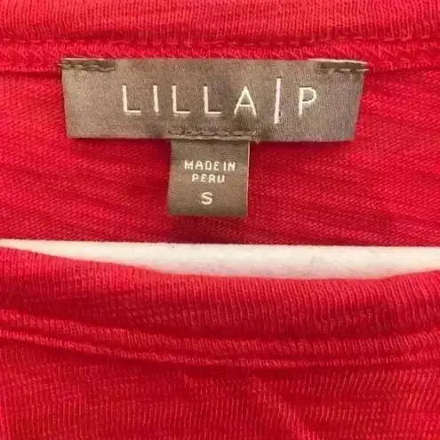 Lilla P Loose Knit Slub Elbow Sleeve Ruffle Crewneck size Small Preppy Luxury Red