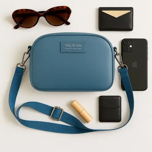 TwelveLittle Companion Crossbody Blue Vegan Leather Small Diaper Bag Purse GUC