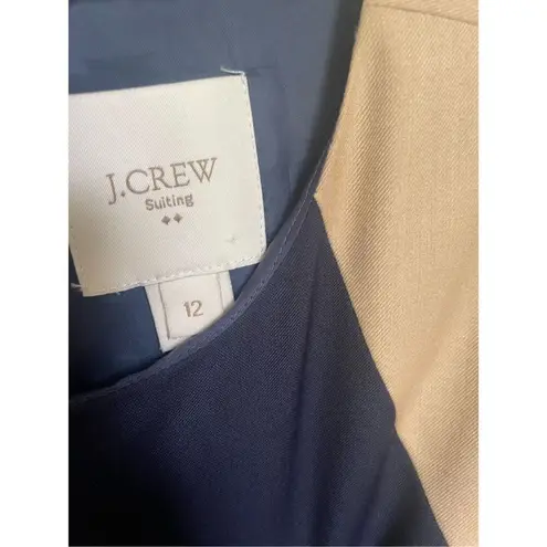 JCrew Suiting Color Block 100% Wool Sleeveless Sheath Dress Blue / Beige 12