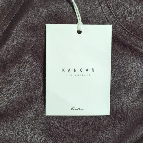 NWT KanCan Yoko Mid Rise Faux Leather Bootcut Pants Burgundy Flare Pants 9/28 Brown