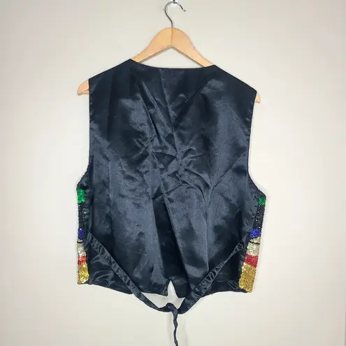 Vintage Multicolor Fish Scene Sequin Fashion Vest Green Size undefined