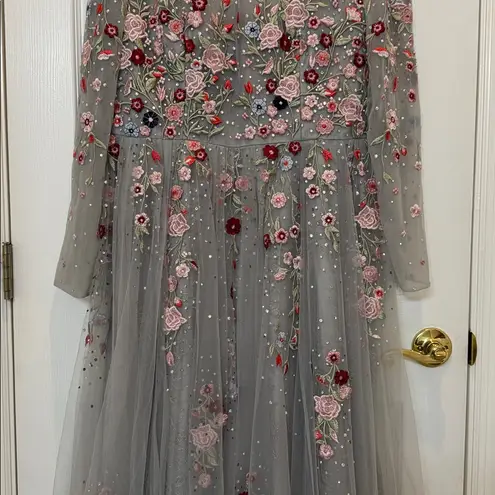 Mac Duggal NWT Embroidered Illusion High Neck Long Sleeve A Line Gown Size 14