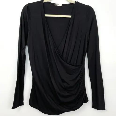 LA Made New  Maternity Long Sleeve V-Neck Wrap Top Knit Jersey Black