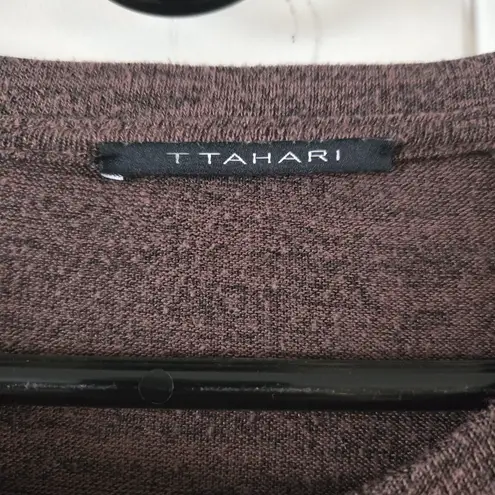 T Tahari Womens Small Long Sleeve Shirt Scoop Neck Knit Top Brown Stretch Soft
