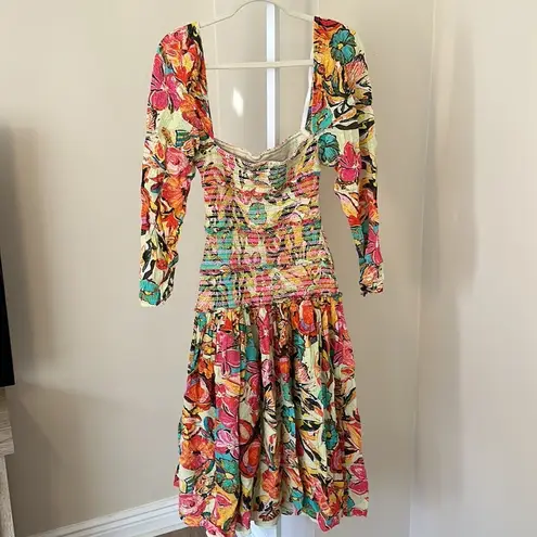 Hemant & Nandita Aroha Dress Tropical Midi size Small Orange
