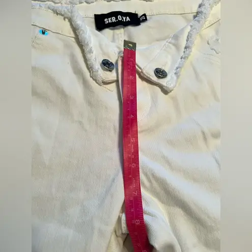 SER.O.YA Low Rise Flare White Distressed Raw Hem Jeans NWT sold out Size 29