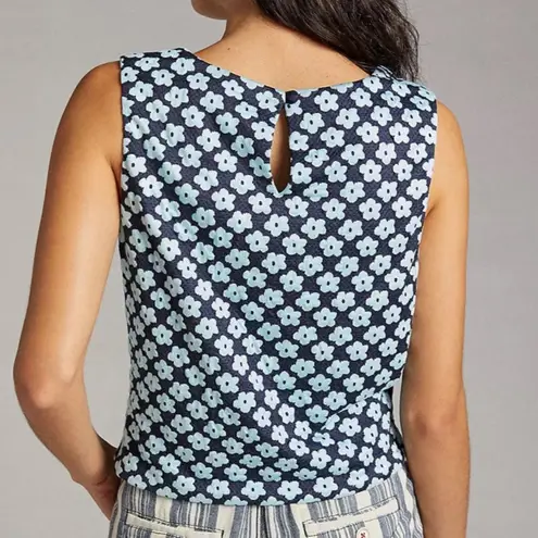 EVA FRANCO x Anthropologie Blue Floral Jacquard Top | L Size L