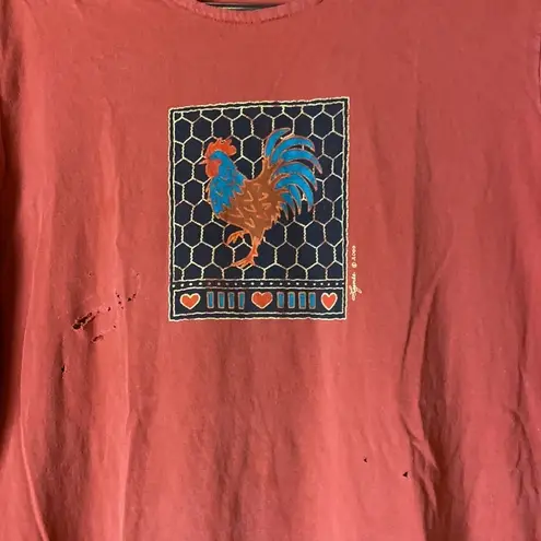 VINTAGE RED ROOSTER TEE SHIRT CHORE DRESS